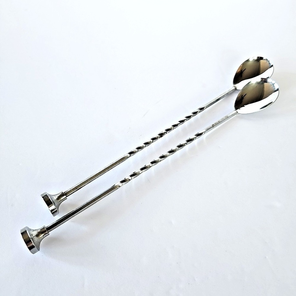 2 Mid Century Modern Cocktail Spoons Mixed Drinks Twisted Handle Made USA‎ 1930